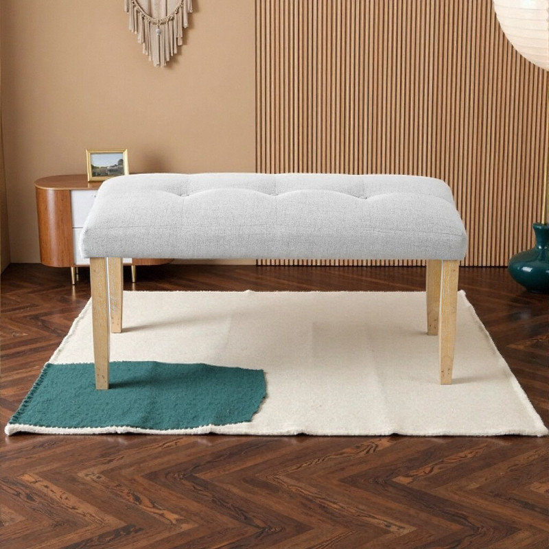 40 Inch Tufted Upholstered Bench with Rubberwood Legs, 250 LB Capacity Entryway Bench, Brown