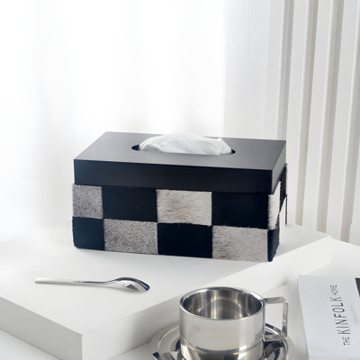 Luxury Leather And Horsehair Checkerboard Tissue Box Cover For Mid-Century Modern Living Room Decor