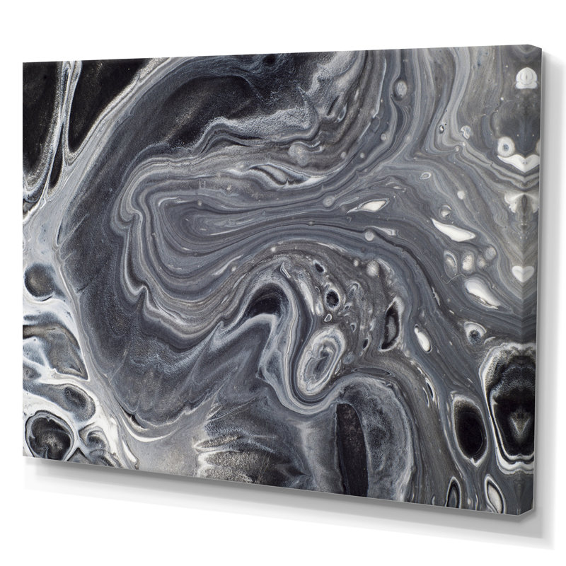 Marble Waves in Shades of Grey - peinture sur toile, Toile tendue, H 12 po x l 20 po x P 1 po