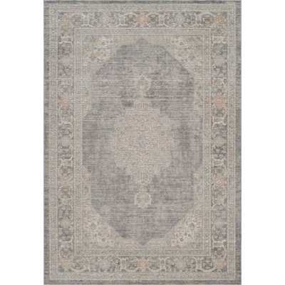 Washable Living Room Traditional Orchid Floral Area Rug – Soft Polypropylene Weaving, Low Pile, Non Slip Cotton Backing for Elegant Indoor Spaces, Grey