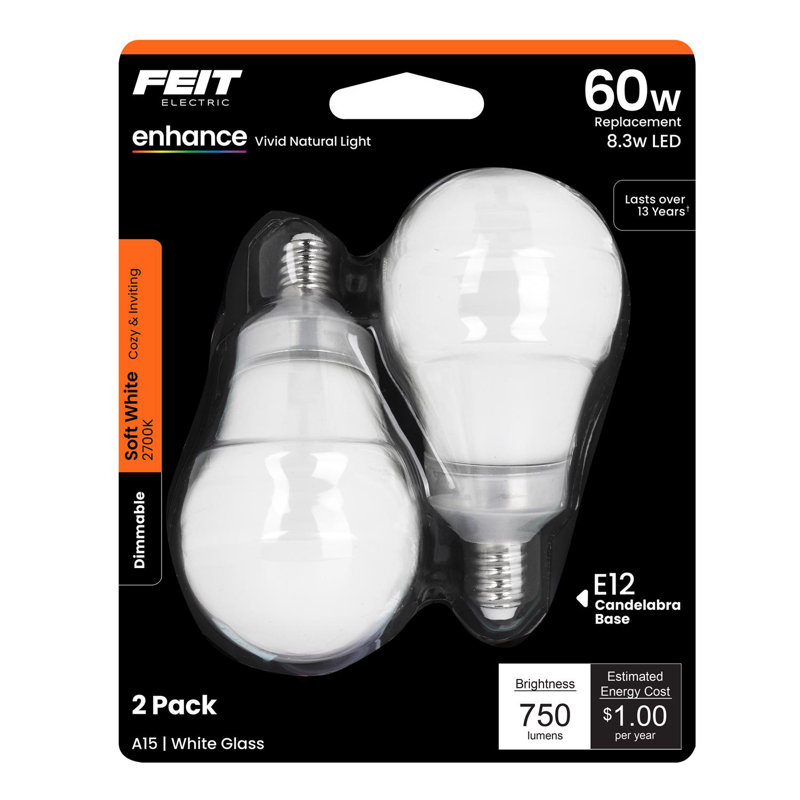 Ampoule DEL blanche A15 E12 (candélabre) Feit, 8,3 W