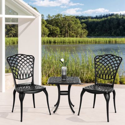 Mobilier de patio extérieur 3 pièces - fonte d'aluminium 2 chaises et 1 table ronde de couleur noire de conception classique, facile à assembler pour le patio, zones de conception de balcon à assembler et antirouille