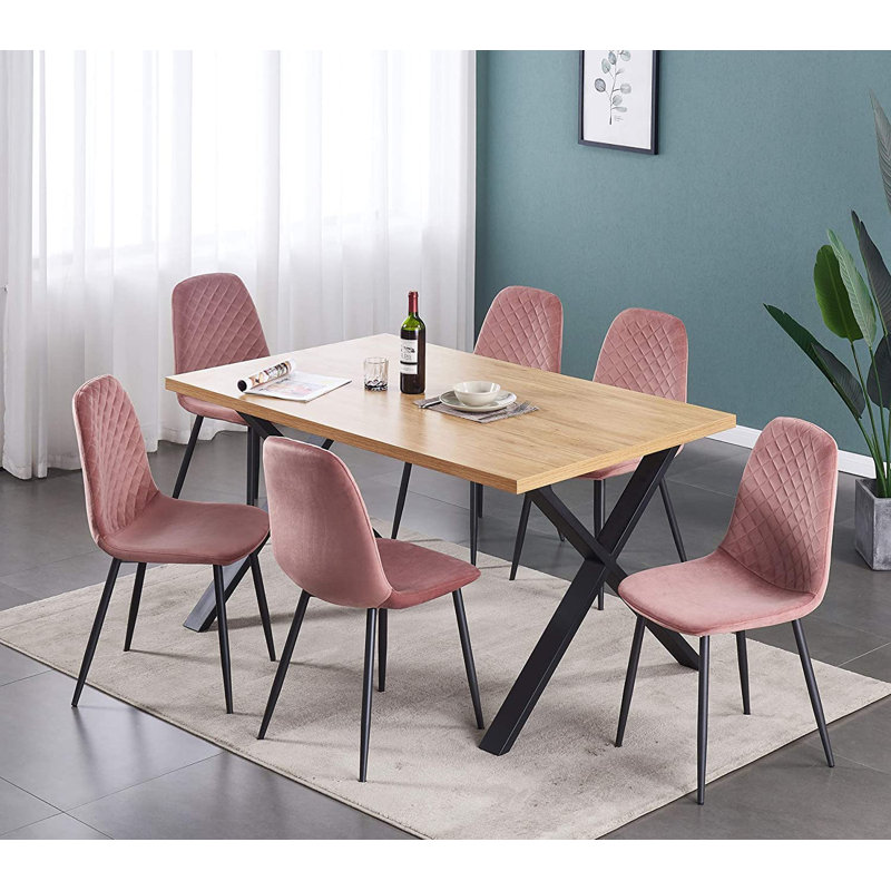 Wellersburg Modern Velvet Upholstered Armless Dining Chair, Pink Velvet, Black