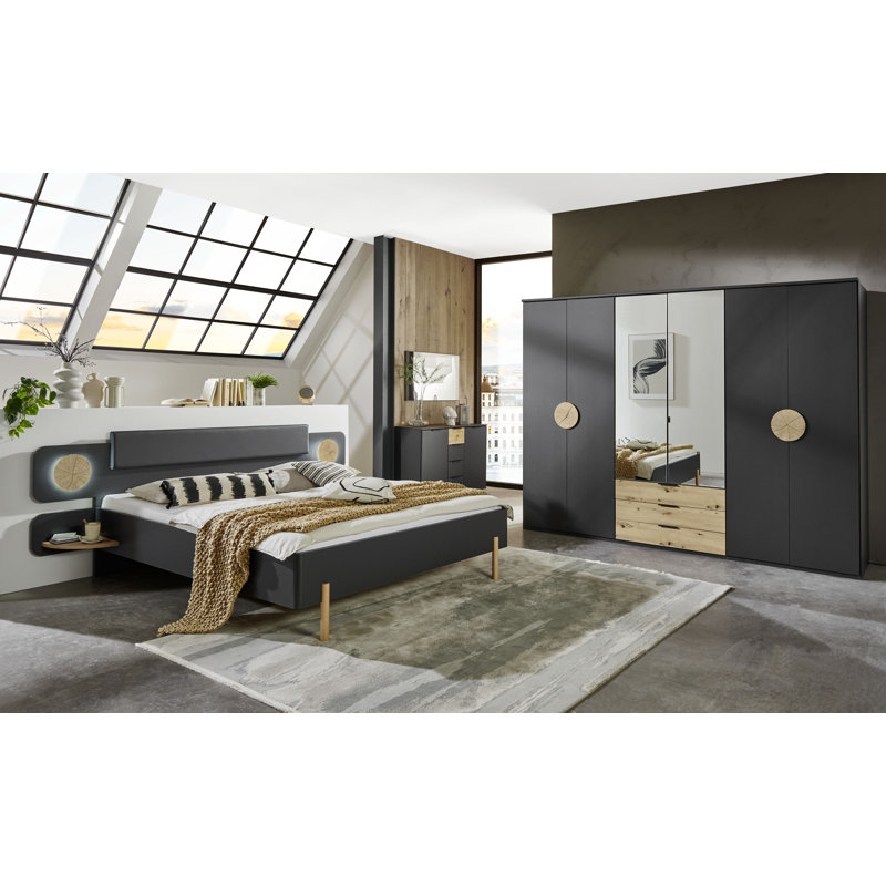 Ambika 6 Door Manufactured Wood Wardrobe, Matte Black