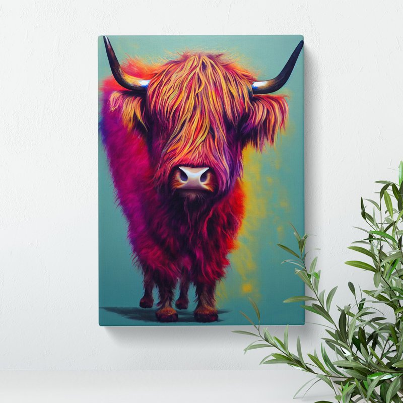 XC1022-1594X Colourful Highland Cow No.3 - Wrapped Canvas Print, 50cm H x 35cm W x 3cm D