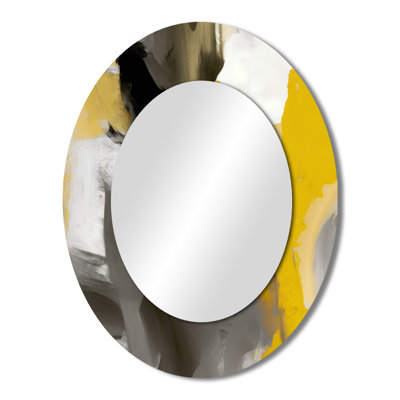 Mustard Yellow And Vivid Gray II - Large Oval Wall Mirror On Metal