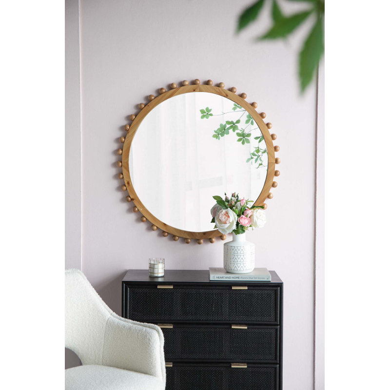 34"Wood Round Mirror,Circle Wall Mirror