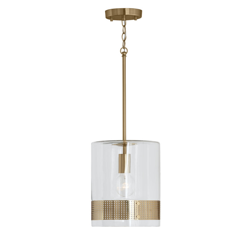 Luminaire suspendu cylindrique simple à 1 lumière Riles, Laiton poli