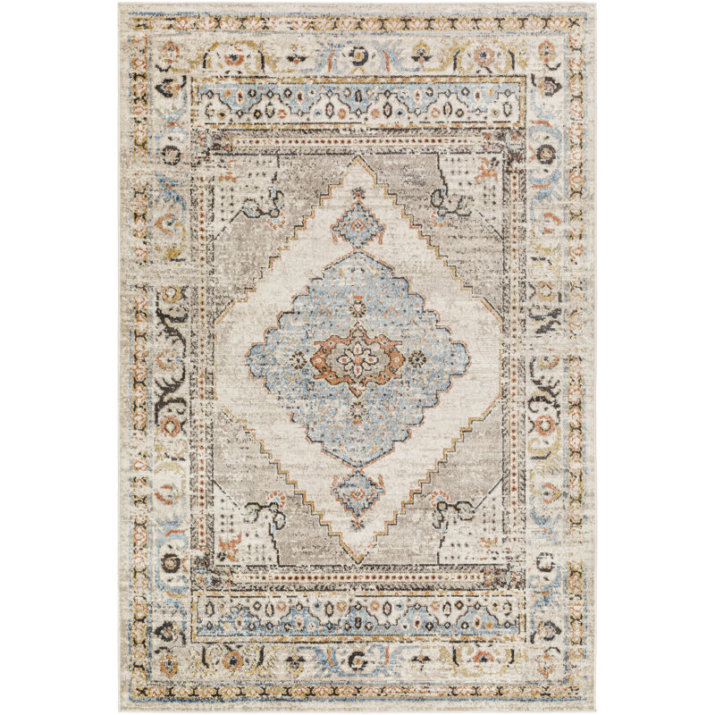 Labombard Traditional Blue and Rust Area Rug, Rectangle 2' x 2'11"