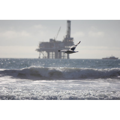 Seagull And Oil Rig by StewartBurnett - Wrapped Canvas Print