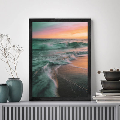 Luxury Gallery Wall Art Decor in Black Wood Frame Beach Waves Crashing Shore Perfect Wall Art Gift for Home & Apartment Decor
