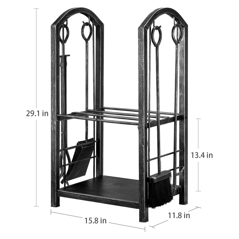 Support à bois pour le foyer avec pinces 5 pièces, Noir