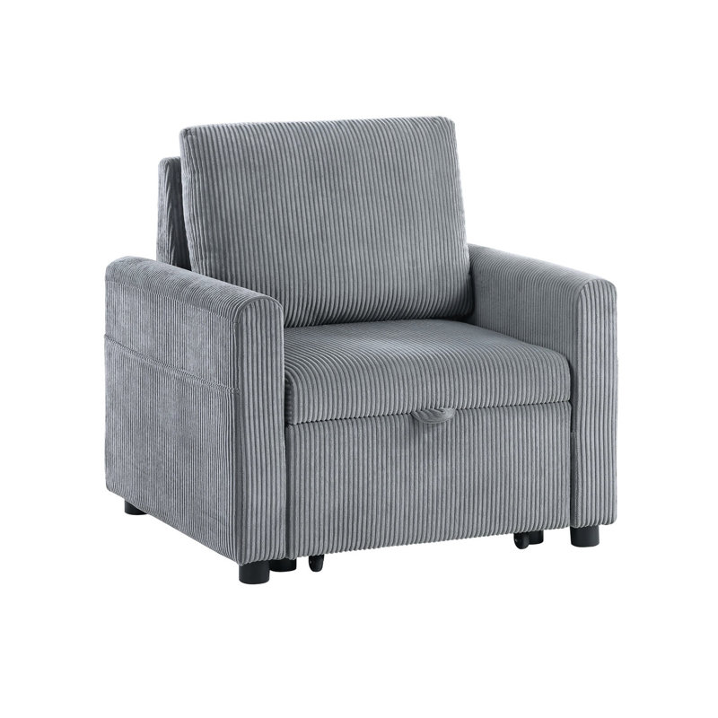 Élégant fauteuil en velours côtelé gris avec méridienne coulissante et poche latérale pour le balcon - une option confortable