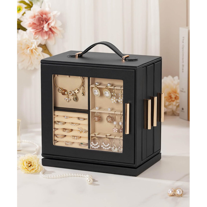 360° Rotating Jewellery Box with Transparent Window and Mirror