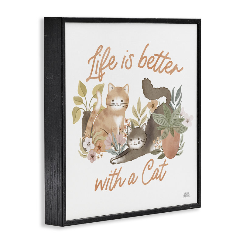«Better with Cat Expression Art» par Laura Marshall, H 12 po x l 12 po, Noir