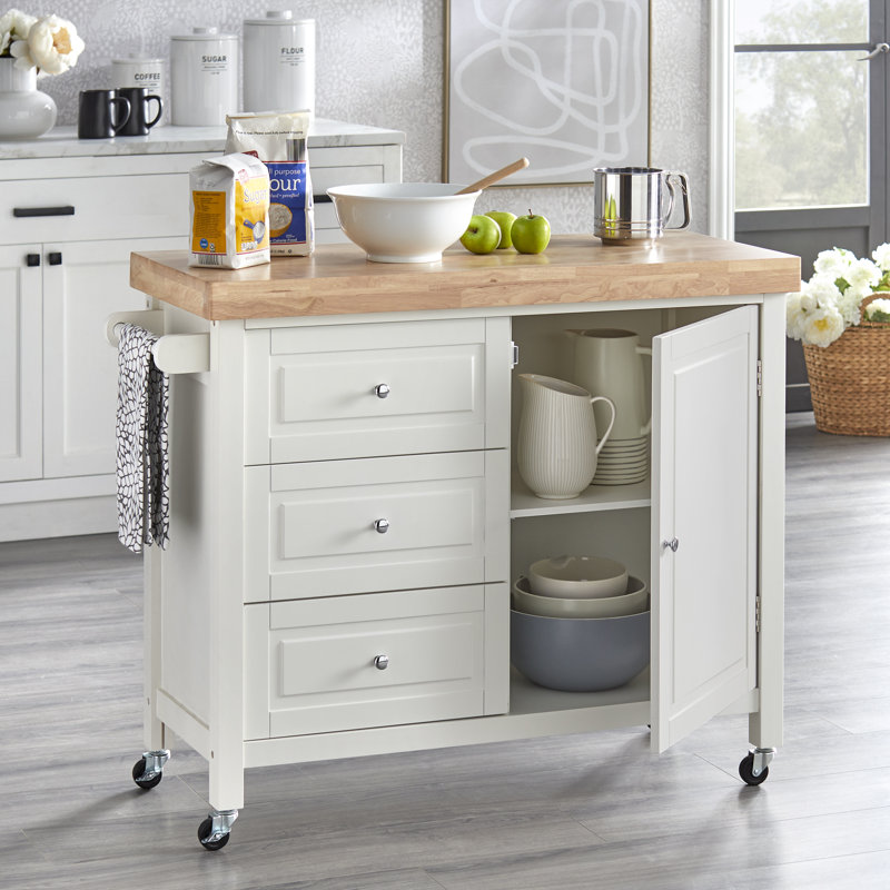 Callahan Wood Kitchen Cart, White / Natural