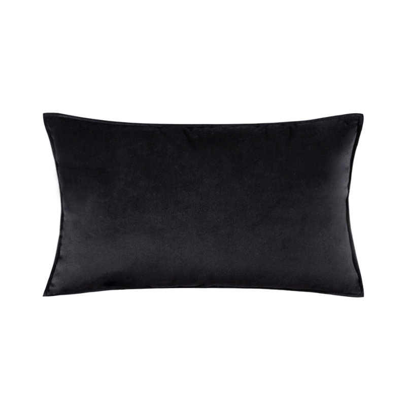 Solid Colour Velvet Reversible Throw Pillow, Black, 14" H x 20" W x 4" D, Polyester