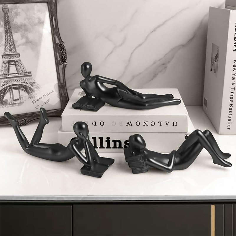 Thinker Reading Women Statue, Black