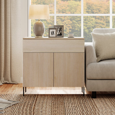 Union Rustic 31.5" Reeded End Table With Storage, Modern Minimalist Wooden Nightstand With Drawer For Bedroom, Living Room, Sofa Office