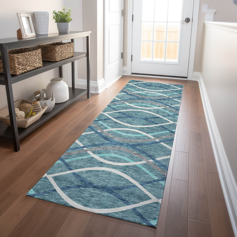 Premium Machine Washable Prisco Teal Rug, Runner 2'3" x 7'6"