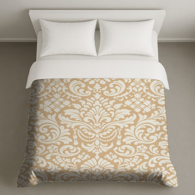 Housses de couette en damas beige et blanc