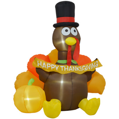 Inflatable Thanksgiving Turkey Pulls Banner With Pumpkin, Blow Up LED Display For Garden Indoor Outdoor