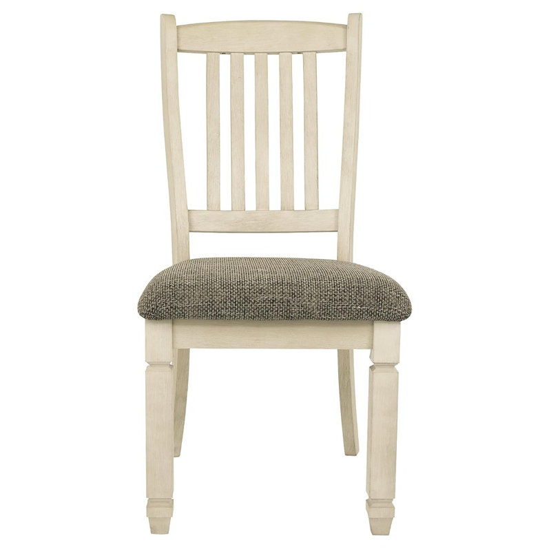 Antique White Linen Upholstered Side Chair with Weathered Oak Accents