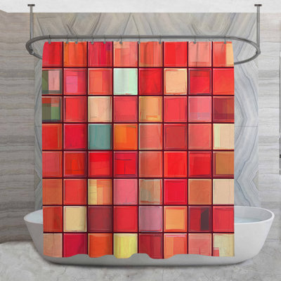 Rideau de douche à carreaux colorés - Décoration de salle de bain abstraite moderne