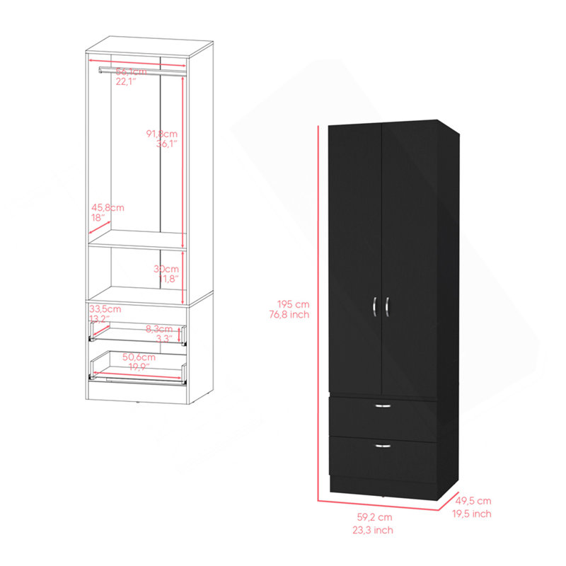 Armoire Marlton, chambre à coucher, noir, Noir