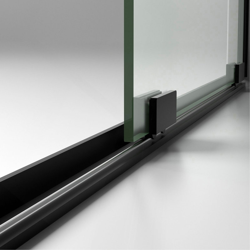 Porte de douche coulissante semi-sans cadre l 56 à 60 po x H 72 po, verre trempé transparent SCGG 5/16 po (8 mm), finition noir mat, largeur de coupe réglable 4 po