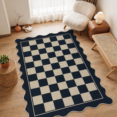 Tapis festonné en damier pour l'extérieur Tapis de jute facile pour le salon Tapis de porte d'entrée lavable Tapis antidérapant pour patio