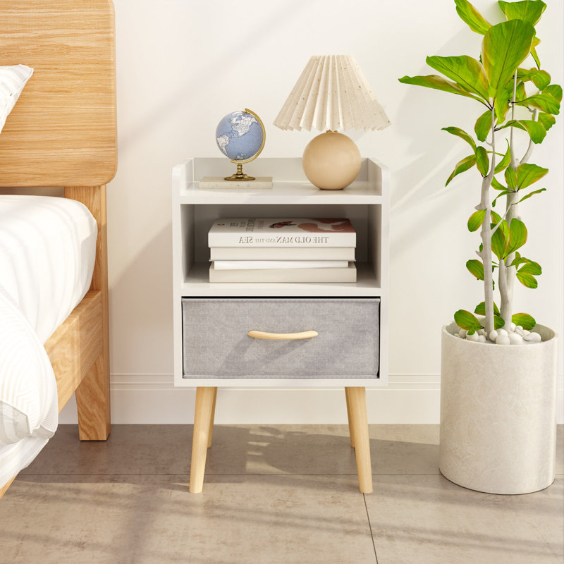 Table de chevet avec tiroir pliable en tissu, table de bout avec rangement à 2 niveaux, table d'appoint en bois avec armoire de rangement ou enfants, adultes
