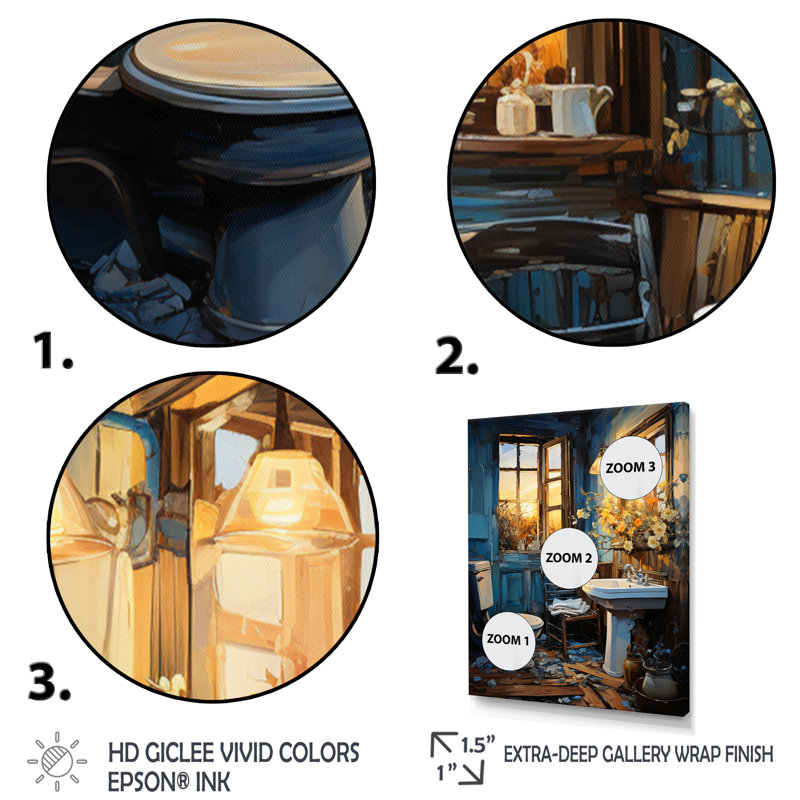 «Bathroom Bathroom Turquoise IV», reproduction d'art sur toile, H 40 po x l 30 po x P 1,5 po, Cadre photo noir