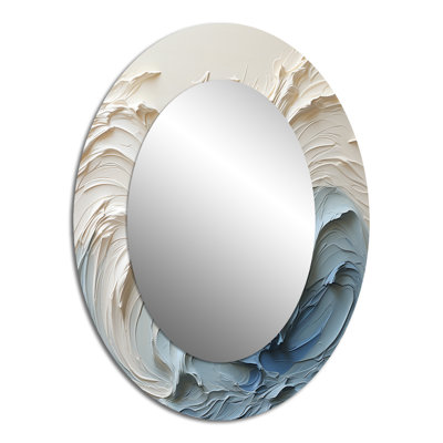 White And Blue Wave Papercut Style - White Oval Wall Mirror Decor