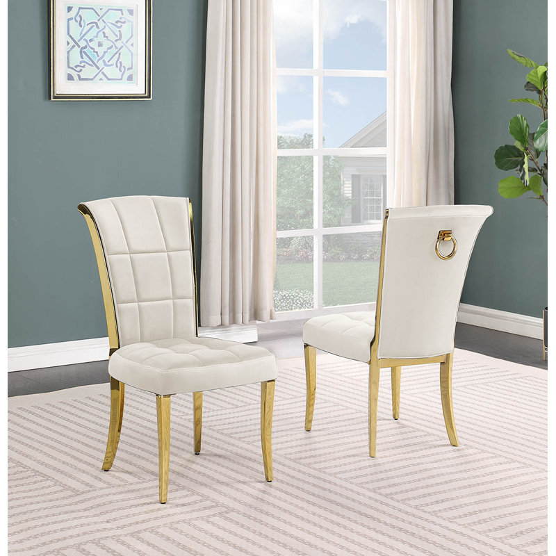 Kalaiya 18'' H Velvet Upholstered Dining Chair, Cream, Gold