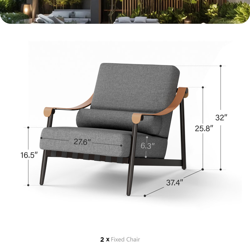 Fauteuil club d'extérieur avec coussin de siège très épais (environ 6,3 po) et dossier fixe à angle détendu de 110 °
