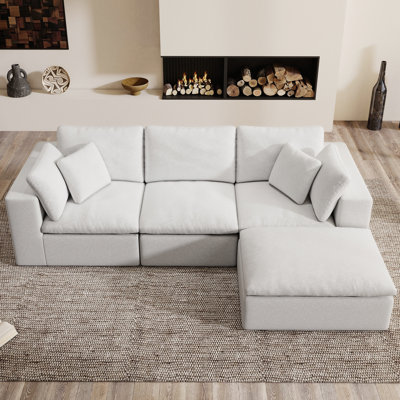Canapé modulaire en L 108 po, canapé à compression, chenille blanche