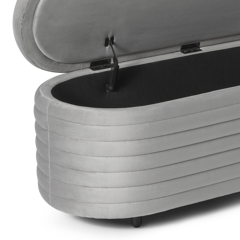 Banc de rangement rembourré en polyester Farrah, H 18,1 po x l 54 po x P 19 po, Gris