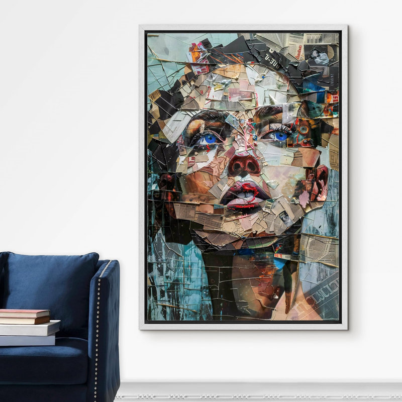 Elegant Person " Fragmented Beauty Modern Mixed Media Portrait Newspaper Contemporary " Print, White, 24" H x 16" W