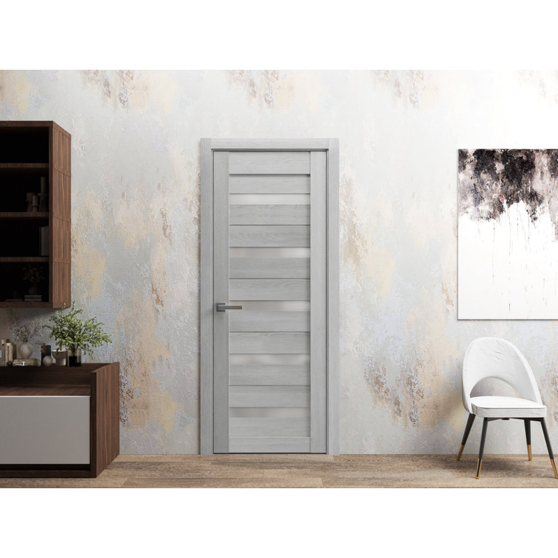 Porte française solide | Chêne cognac Quadro 4445 avec verre givré | Poignée simple à panneau régulier | Portes de salle de bain robustes