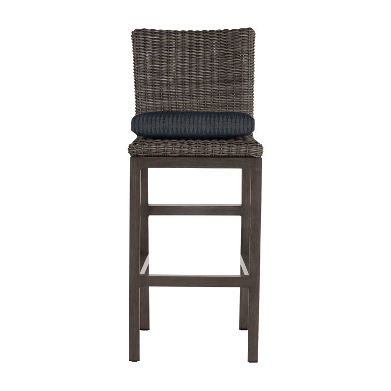 Rustic 30.5" Patio Bar Stool with Cushion, Dove Sunbrella® Linen, Slate Gray, No Welt