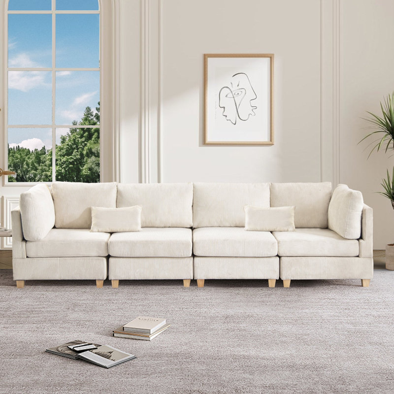 126'' Upholstered Corduroy Modular Sofa, Beige