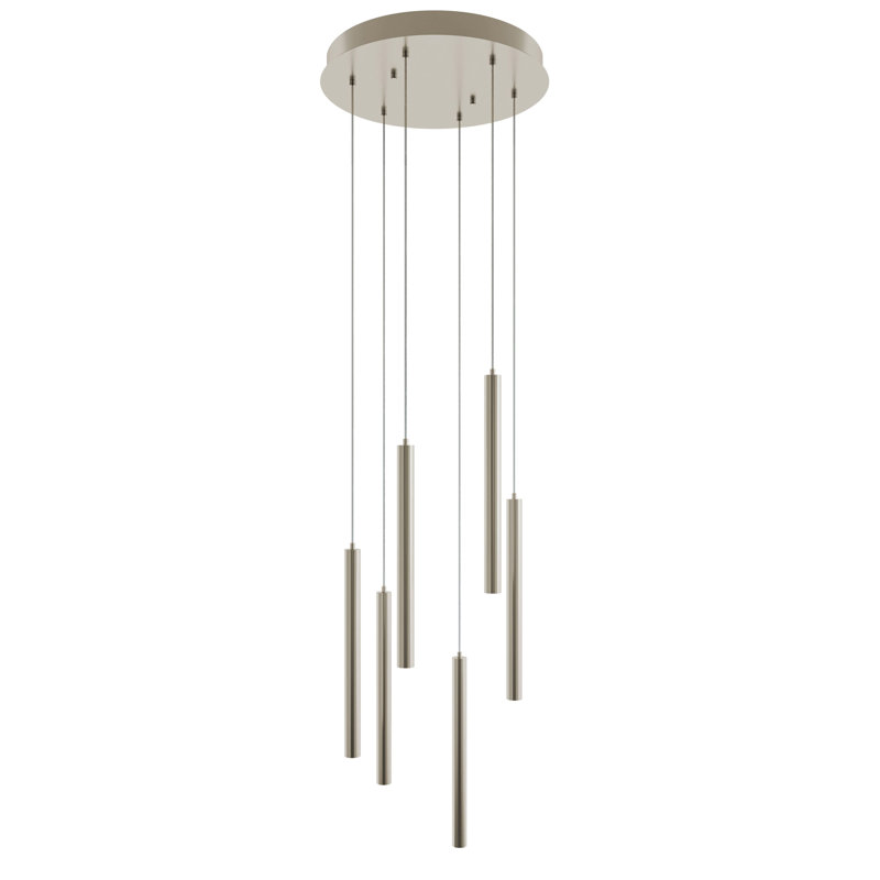 Luminaire suspendu grappe à 6 lumières DEL, Nickel satiné