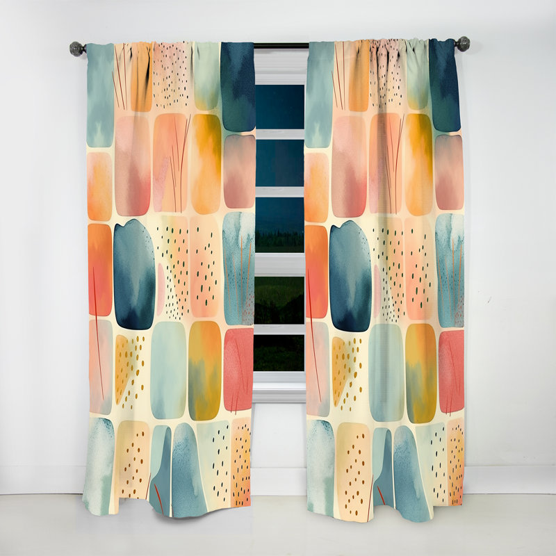 Motif orange amusant de formes III - Rideau abstrait - Velours obscurcissant - 1 panneau, L 52 po x L 120 po