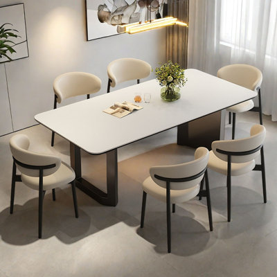 Modern Rectangular Marble & Steel Dining Table