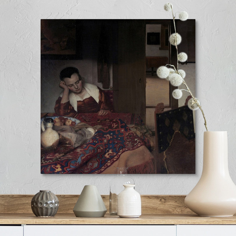 Imprimé « A Maid dormant » par Johannes Vermeer, H 16 po x l 16 po x 1,25 po, Toile tendue