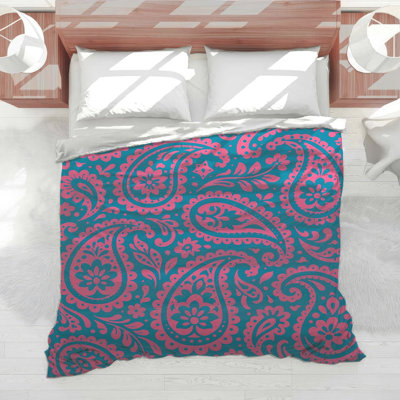 Édredon rose à motif cachemire bleu