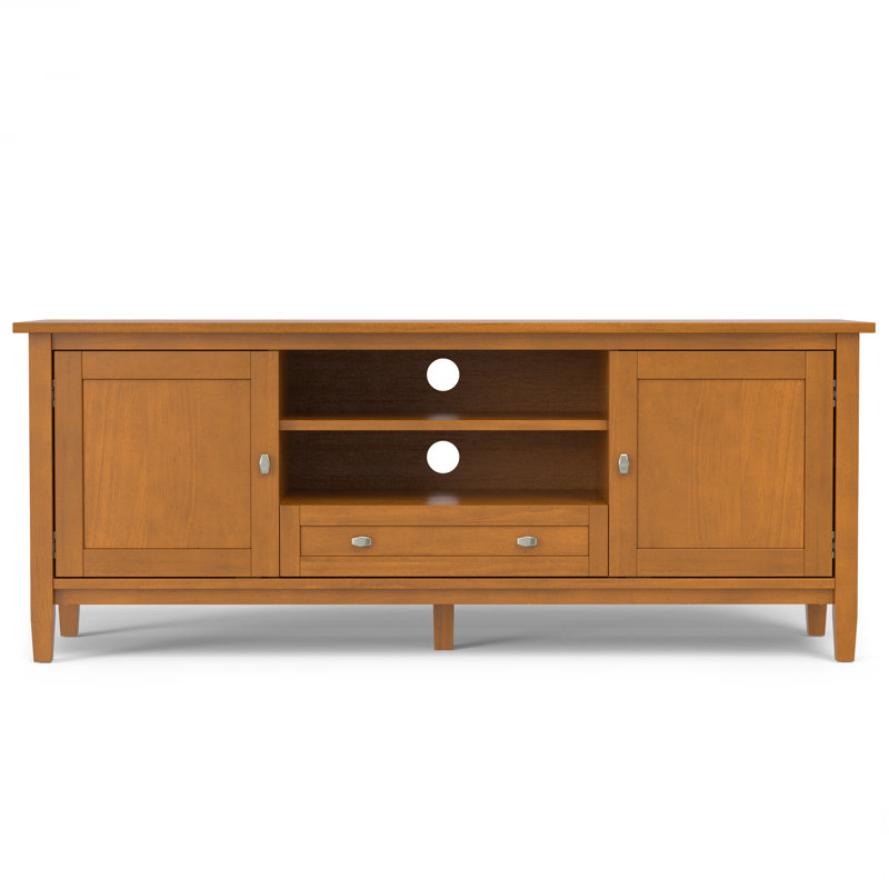 Light Golden Brown Solid Wood 60" TV Media Stand with Cabinets
