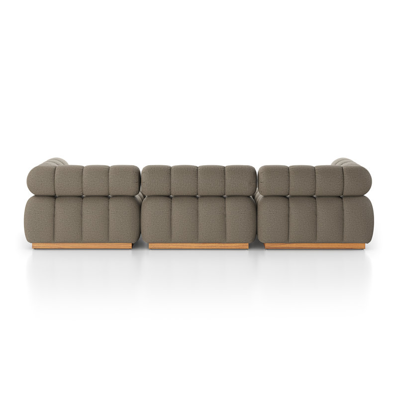Martinique 109.5" Wide Patio Sectional, Alessi Fawn Cushion/Natural Teak Frame, Left Hand Facing