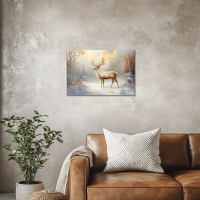 Art mural sur toile de Noël cerf, renne neige hiver, impressions sur toile tendues avec châssis, prêt à accrocher